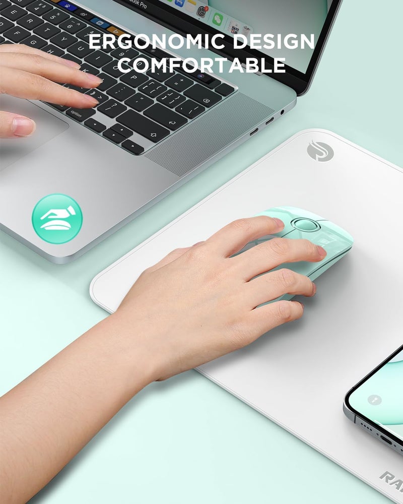 RAPIQUE R306 Wireless Mouse, Green, Bluetooth, USB, 480 hours battery life, 1600 DPI, Compatible with Windows, MacOS, Chromebook, Surface Pro, Laptops, PCs, and Computers - Image 5